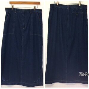 Vintage Y2K Dark Denim Maxi Long Line Skirt Cottagecore Clean Girl (bbA)